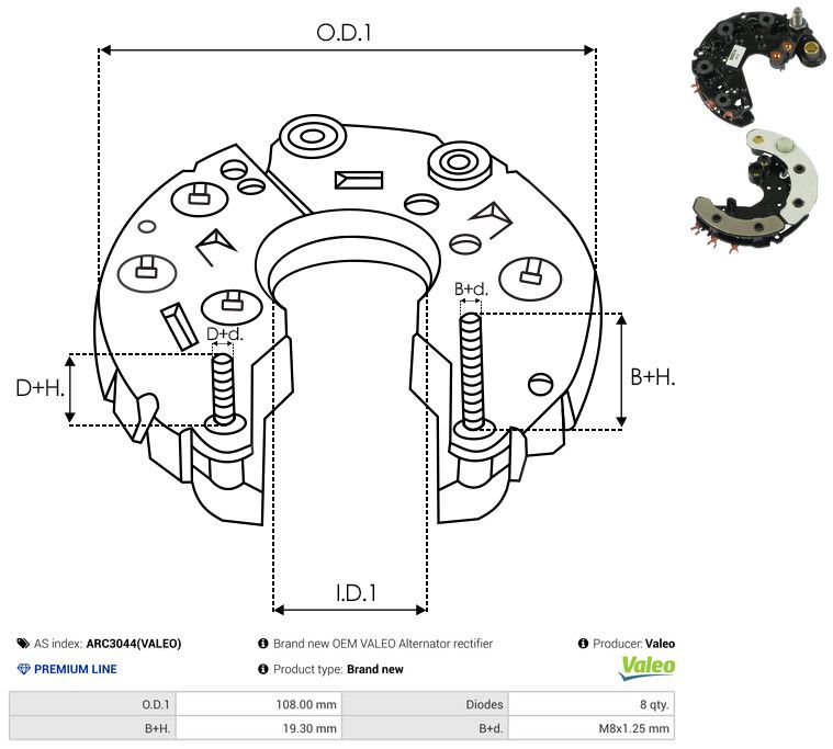 AS-PL ARC3044(VALEO) Rectifier, alternator