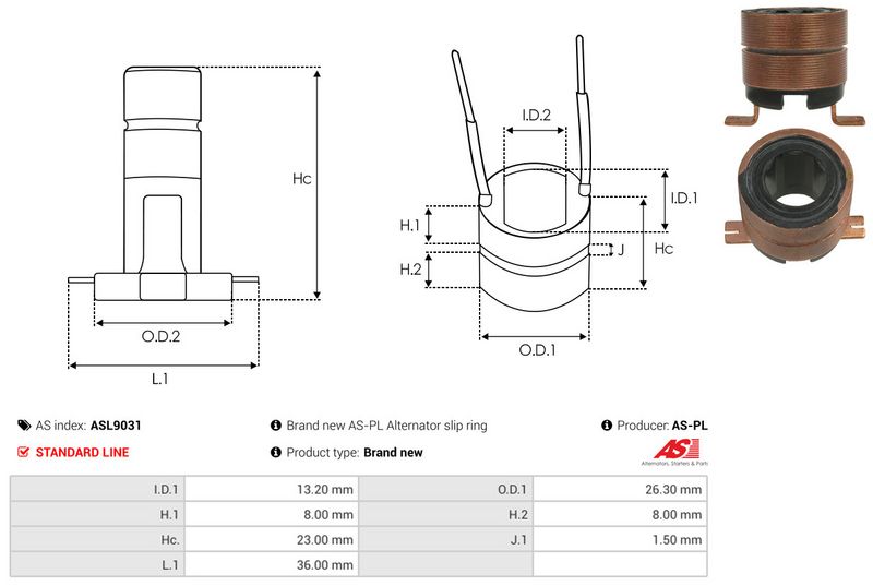AS-PL ASL9031 Slip Ring, alternator