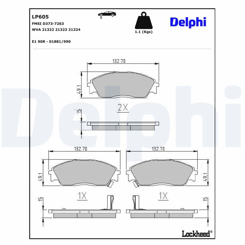 комплект спирачно феродо, дискови спирачки DELPHI