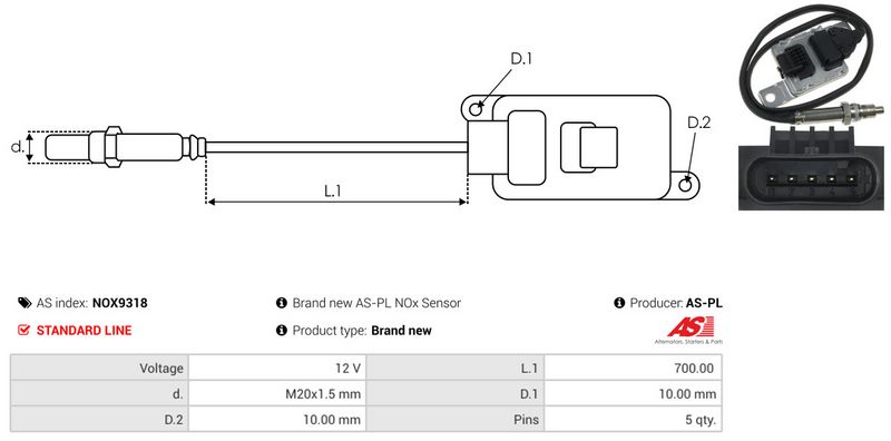 AS-PL NOX9318 NOx Sensor, urea injection