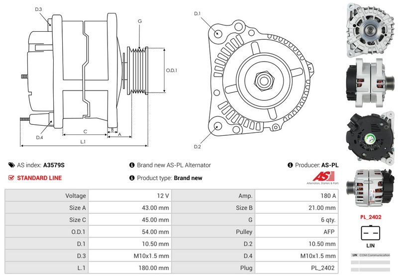 AS-PL A3579S Alternator