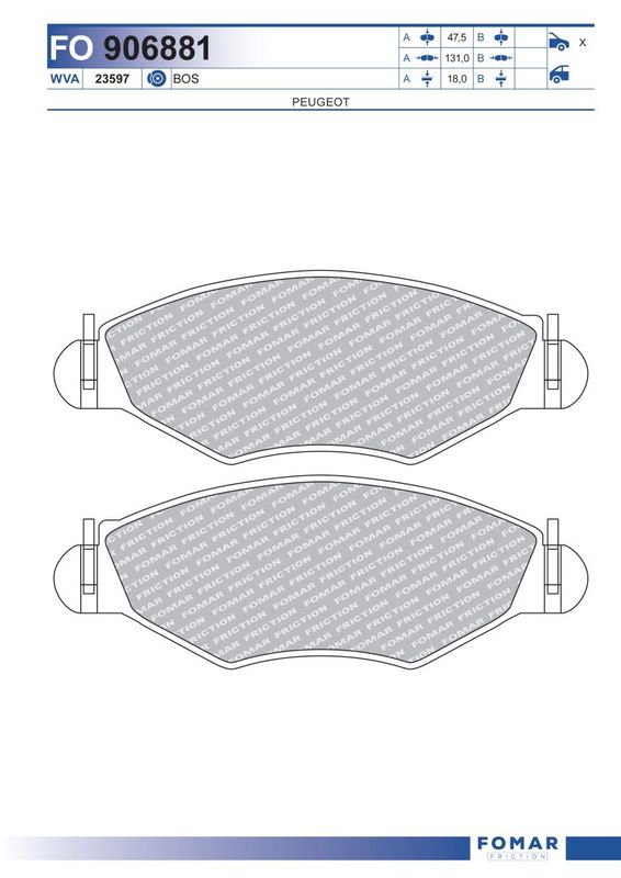 Комплект гальмівних накладок, дискове гальмо, Fomar 906881