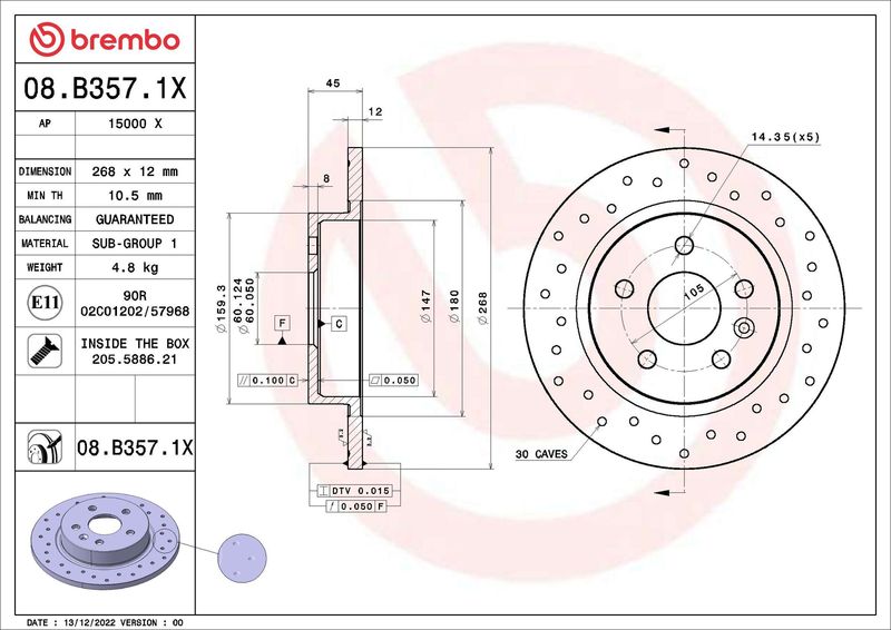 Гальмівний диск, Brembo 08.B357.1X