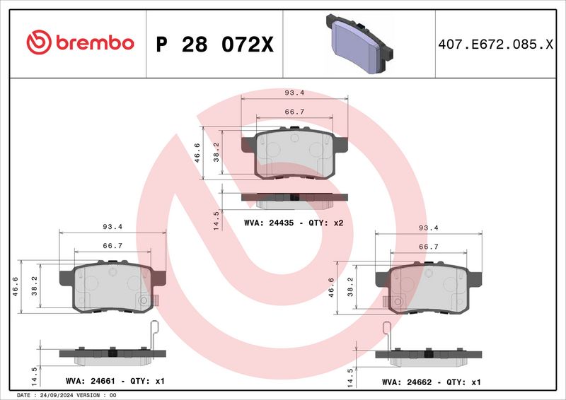 BREMBO P28072X Brake Pad Set, disc brake