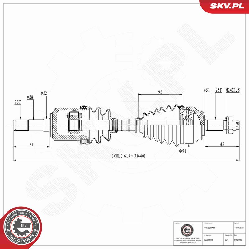 ESEN SKV 40SKV203 Drive Shaft