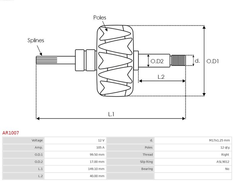 Бігунок, генератор, Auto Starter AR1007