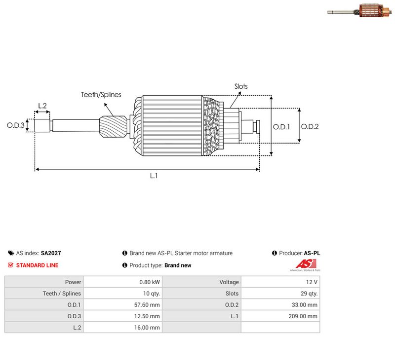 AS-PL SA2027 Armature, starter