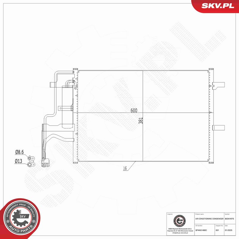 ESEN SKV 86SKV075 Condenser, air conditioning