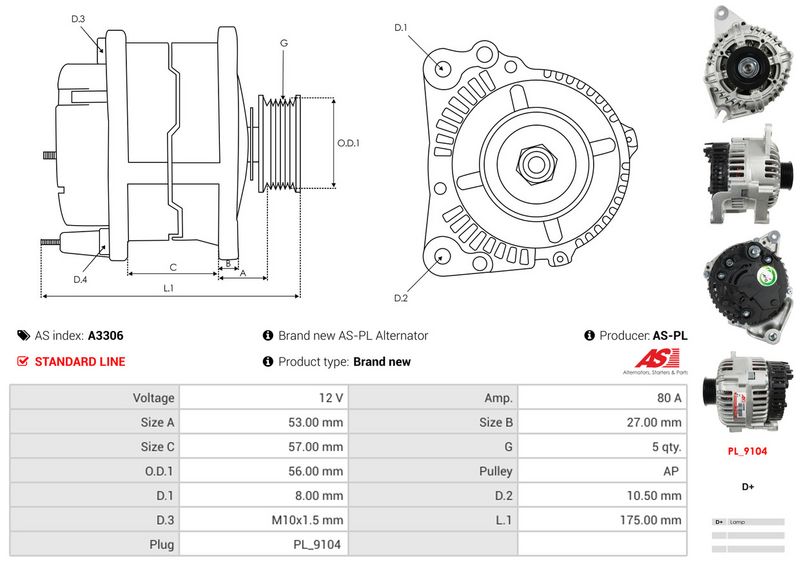 AS-PL A3306 Alternator