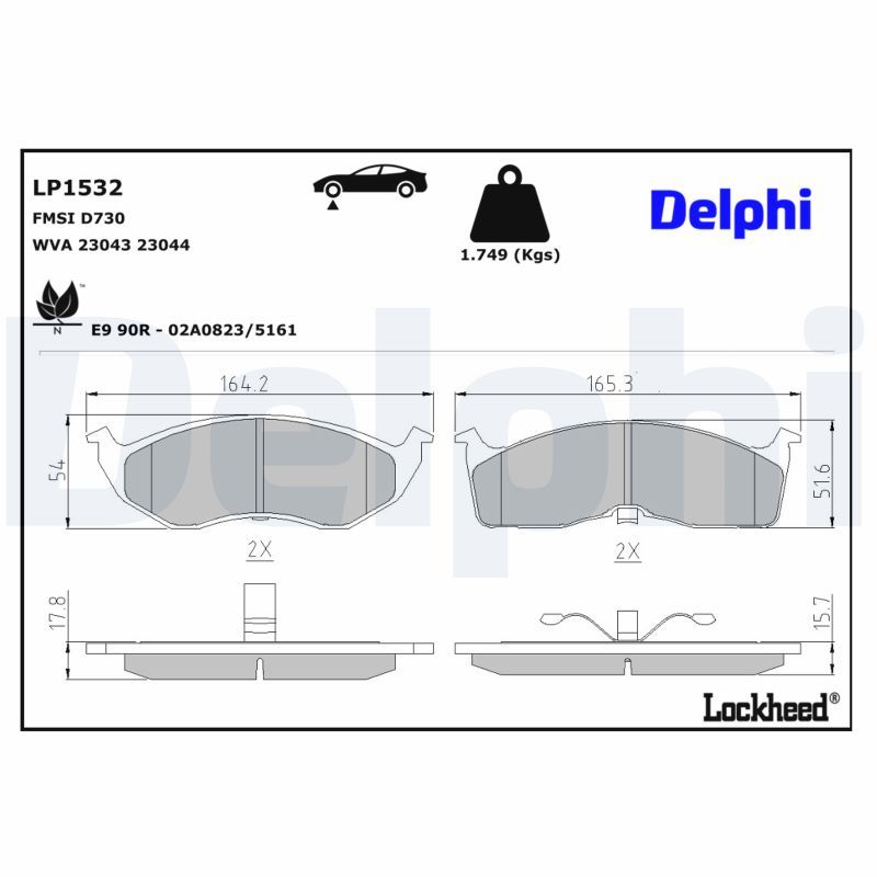 комплект спирачно феродо, дискови спирачки DELPHI