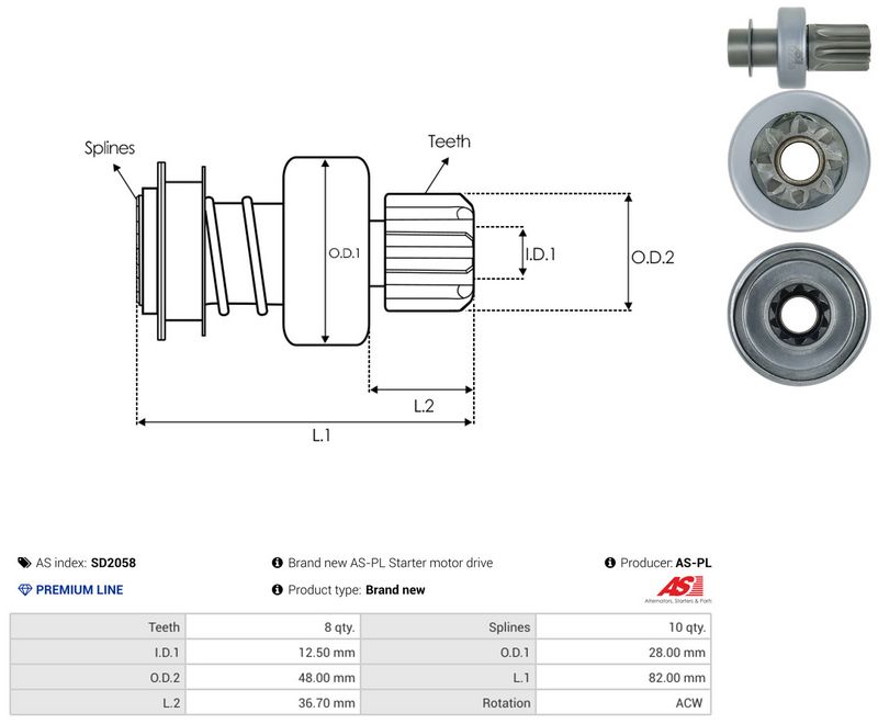 AS-PL SD2058 Freewheel Gear, starter