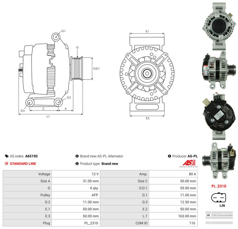 Generaator, AS-PL A6519S
