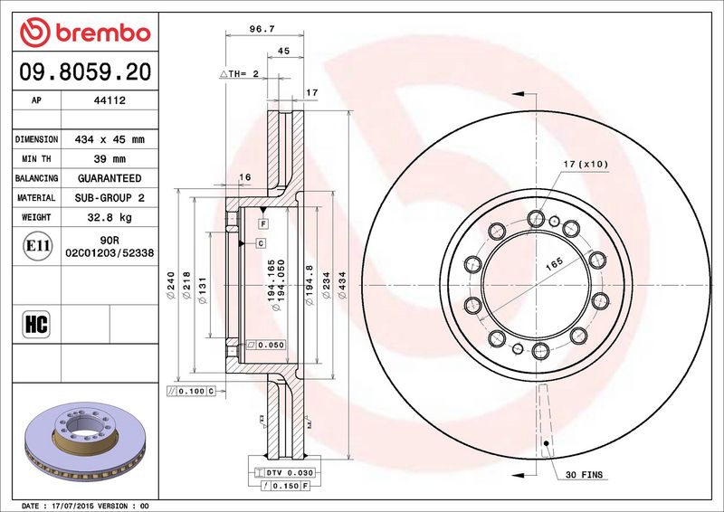 BREMBO 09.8059.20 Brake Disc