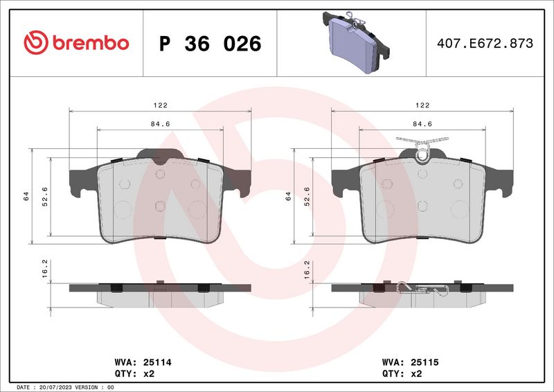 BREMBO Remblokkenset, schijfrem P 36 026