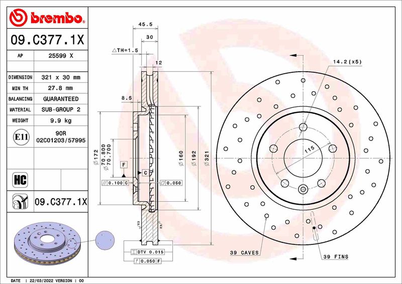 Гальмівний диск, Brembo 09.C377.1X