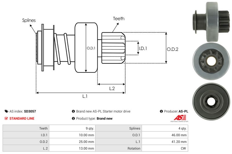 AS-PL SD3057 Freewheel Gear, starter