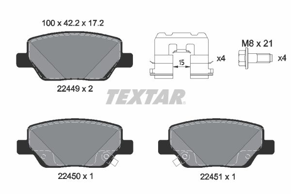 Комплект гальмівних накладок, дискове гальмо, Textar 2244901