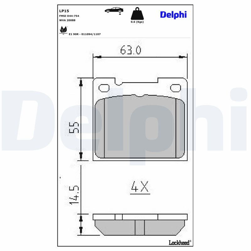 BREMSBELAGSATZ SCHEIBENBREMSE DELPHI LP15