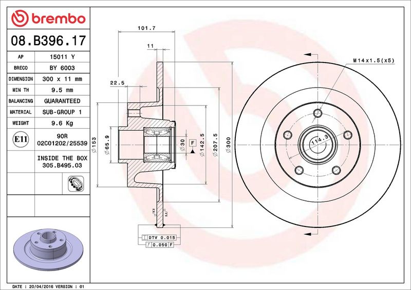 Disc frana 08.B396.17 BREMBO