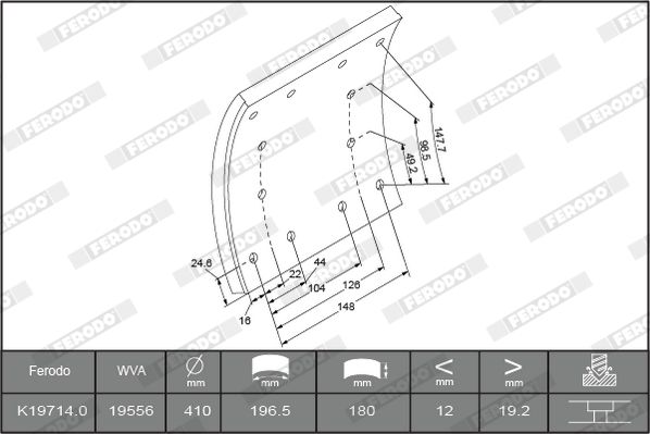 obložení brzdové IVECO - 410x180 21,0mm 19714.0-F3656