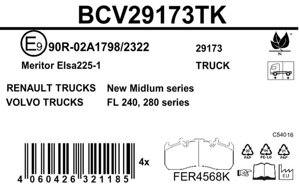 Sada brzdových destiček, kotoučová brzda BCV29173TK