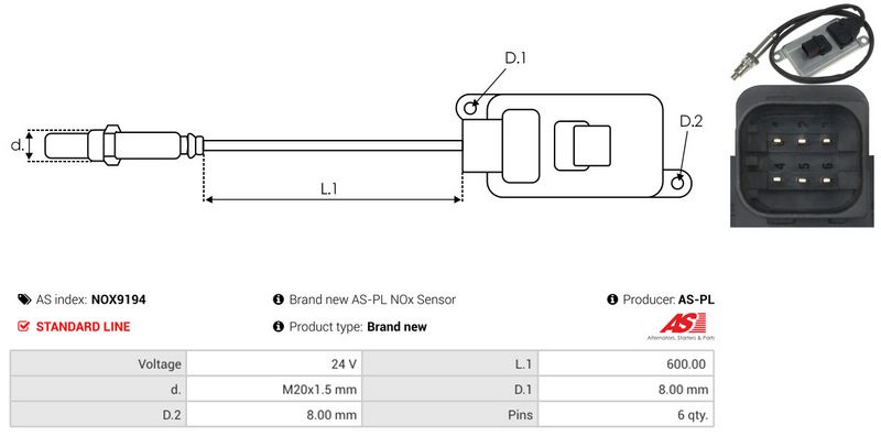 AS-PL NOX9194 NOx Sensor, urea injection