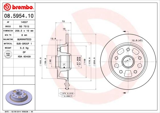 BREMBO Remschijf 08.5954.10