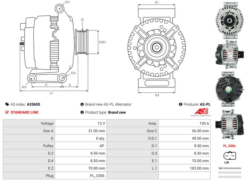 AS-PL A3360S Alternator