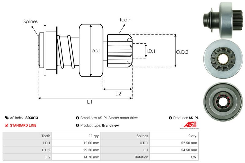 AS-PL SD3013 Freewheel Gear, starter