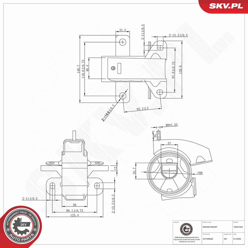 ESEN SKV 75SKV435 Mounting, engine