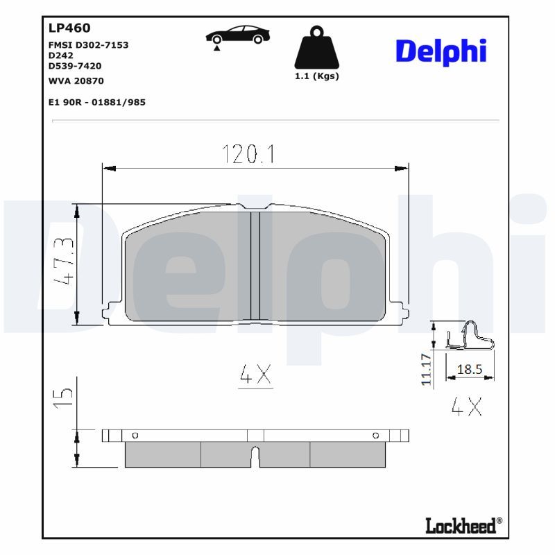 DELPHI LP460 Stabdžių trinkelių rinkinys, diskinis stabdys