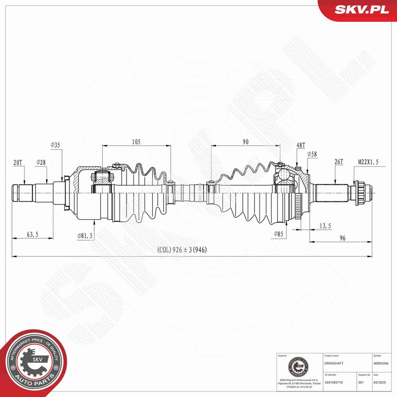 ESEN SKV 40SKV266 Drive Shaft
