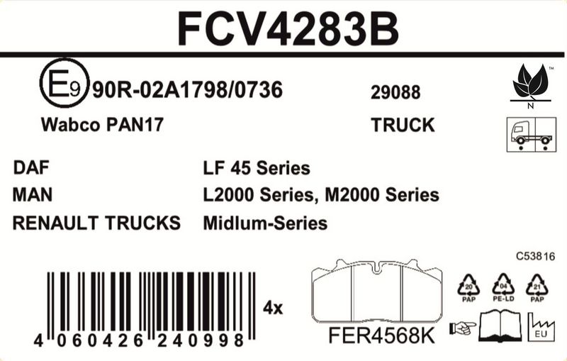 Sada brzdových destiček, kotoučová brzda FCV4283B
