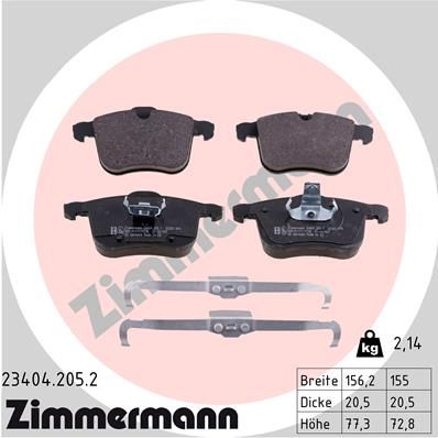 Комплект гальмівних накладок, дискове гальмо, Zimmermann 23404.205.2