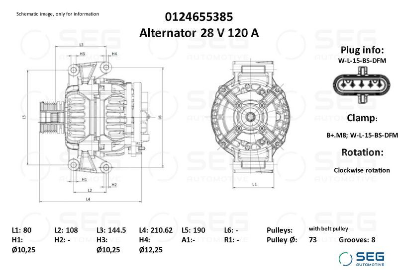 SEG Automotive 0124655385 Alternator