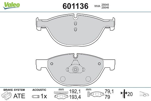 VALEO 601136 - Stabdžių kaladėlių komplektas