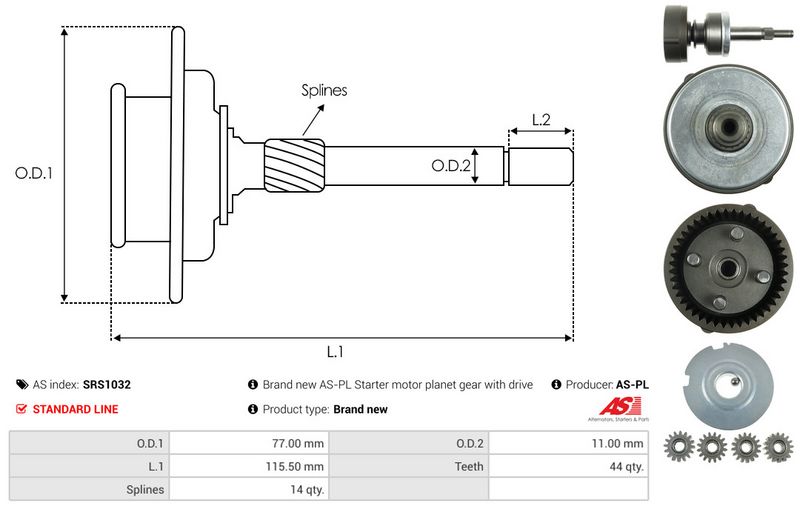 AS-PL SRS1032 Ring Gear, planetary gearbox (starter)