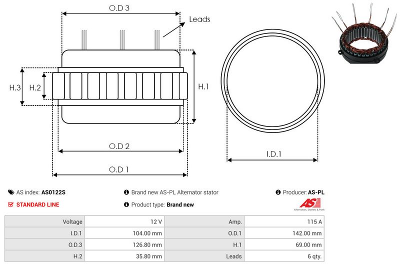 Staator, generaator, AS-PL AS0122S