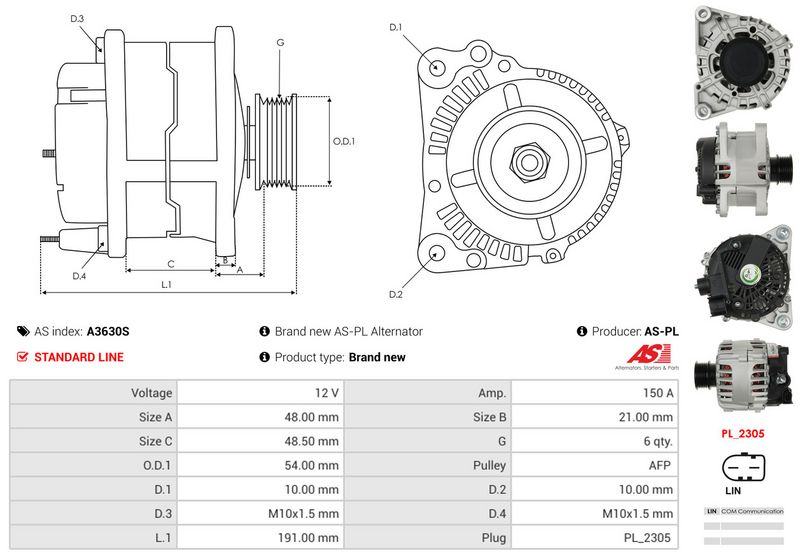 AS-PL A3630S Alternator