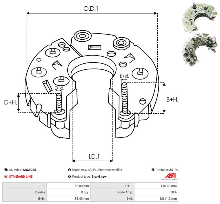 AS-PL ARC9036 Rectifier, alternator