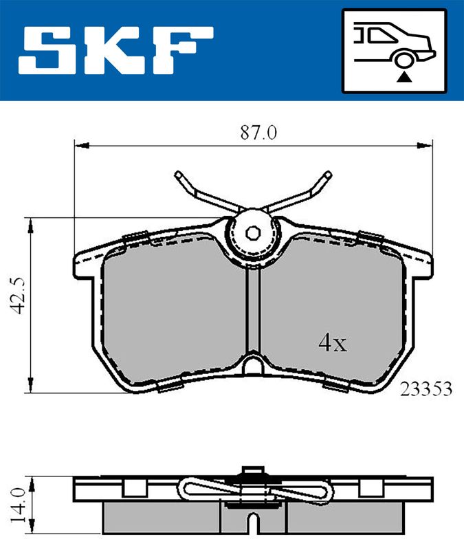 Комплект гальмівних накладок, дискове гальмо, Skf VKBP90484