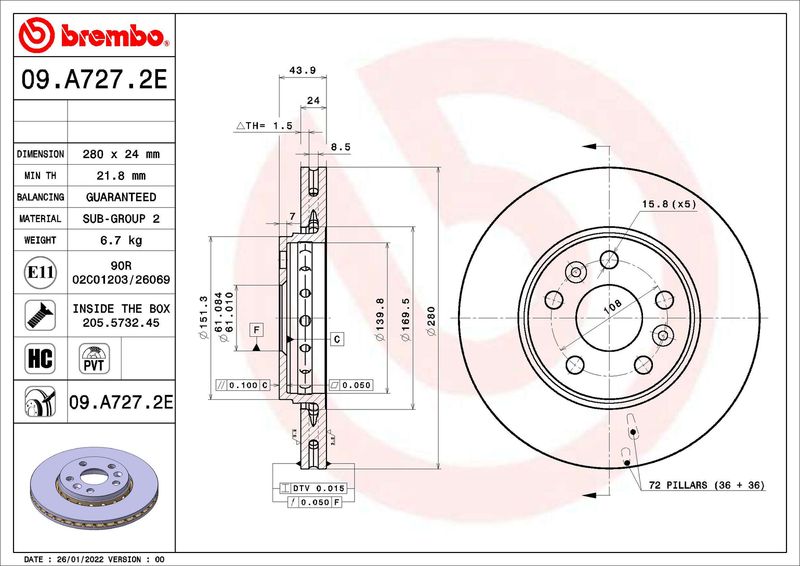 Комплект гальма, дискове гальмо, Brembo KT08032