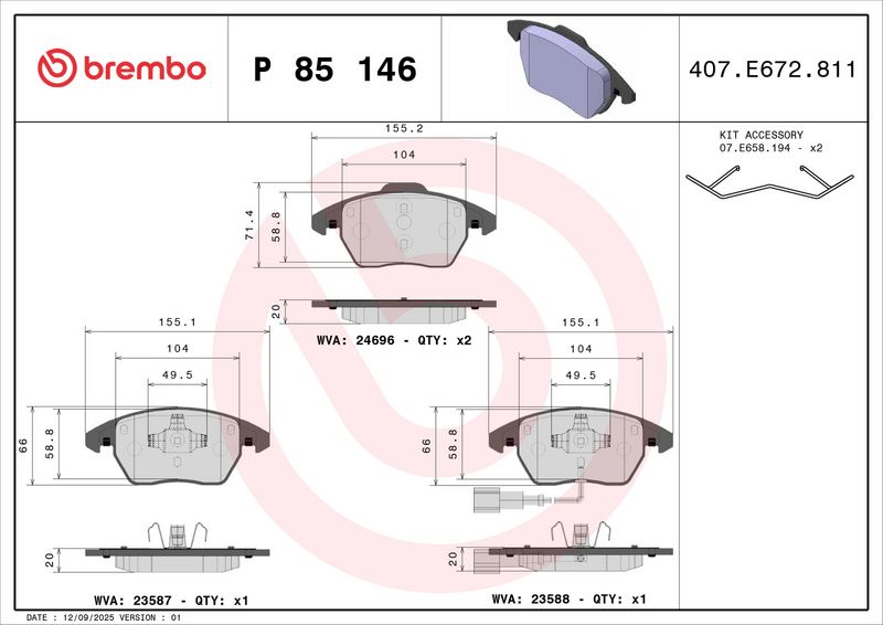 BREMBO P 85 146 Brake Pad Set, disc brake