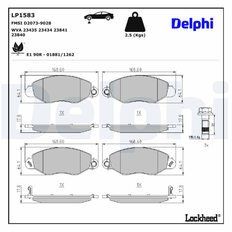 Piduriklotsi komplekt, ketaspidur, DELPHI LP1583