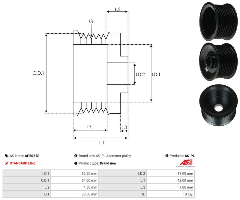 AS-PL AP5021S Belt Pulley, alternator