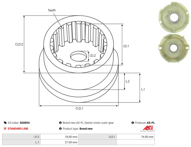 Remondikomplekt, Starter, AS-PL SG0054