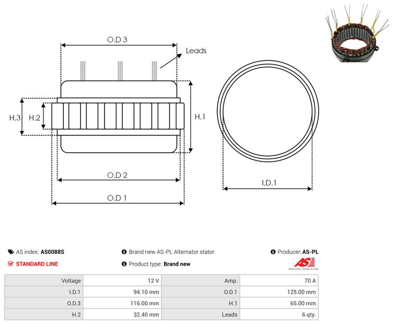AS-PL AS0088S Stator, alternator