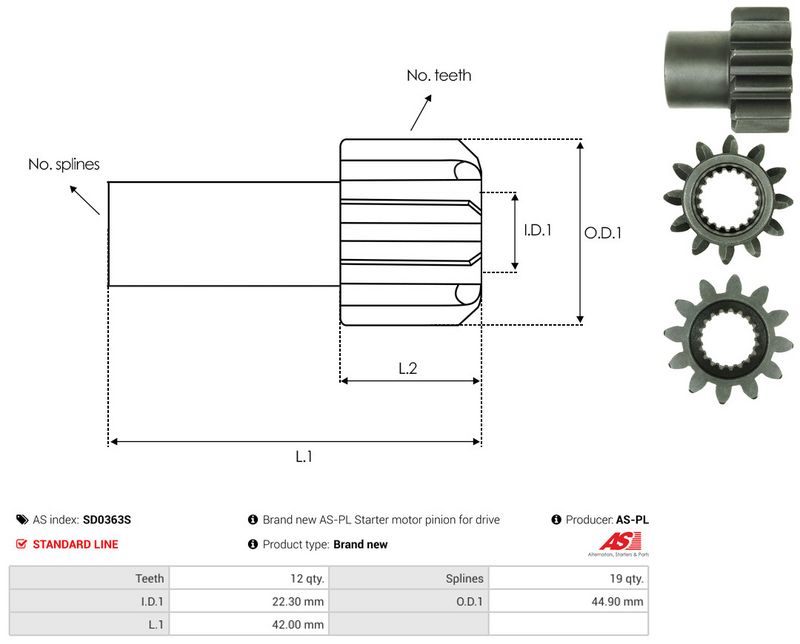 AS-PL SD0363S Freewheel Gear, starter