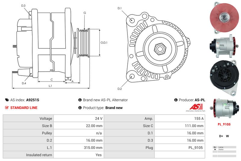 AS-PL A9251S Alternator