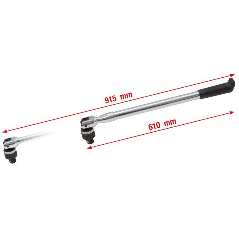 Spärrskaft, teleskop med omkopplingsskallra 3/4", 24 kuggar